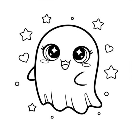 Fantasma Kawaii Simpatico (Desenho para Colorir)