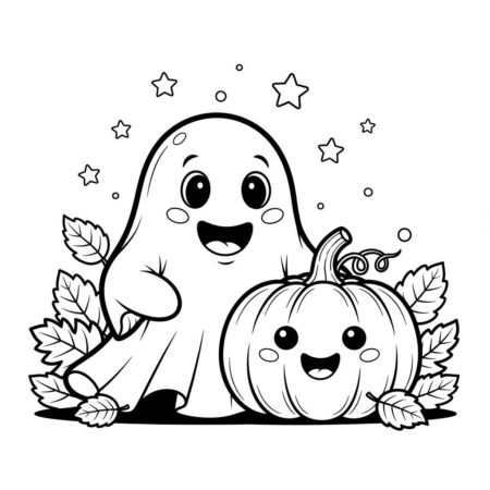 Fantasma e Abobora Sorridente (Desenho para Colorir)