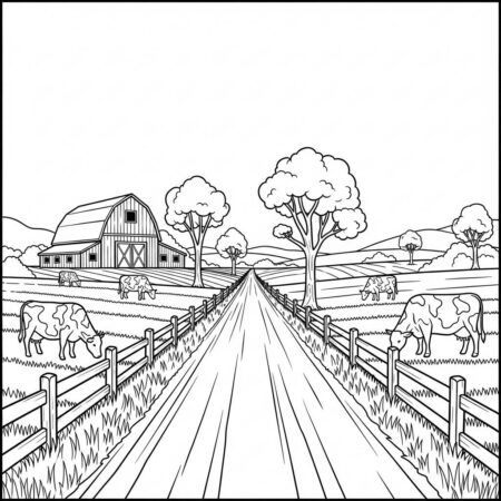 Fazenda Caminho de Terra (Desenho para Colorir)