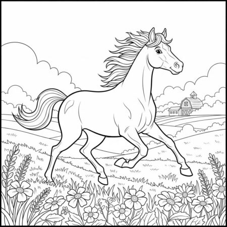 Fazenda Cavalo Correndo (Desenho para Colorir)