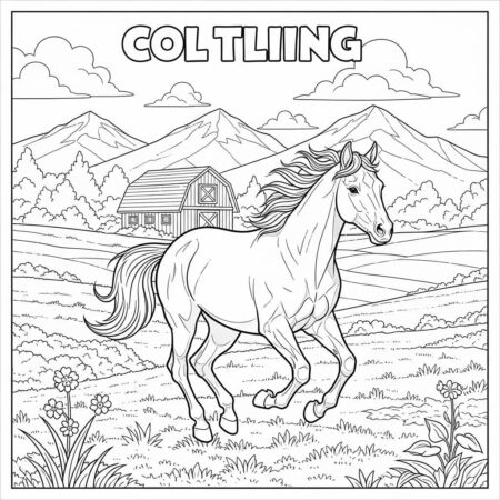 Fazenda Cavalo Galopando (Desenho para Colorir)