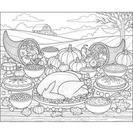 Fazenda Ceia de Acao de Gracas (Desenho para Colorir)