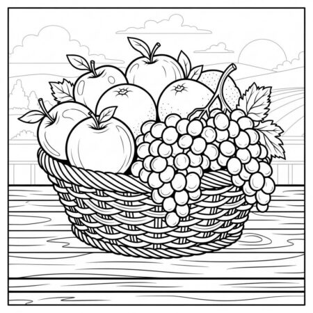 Fazenda Cesta de Frutas (Desenho para Colorir)