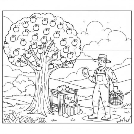 Fazenda Colheita de Macas (Desenho para Colorir)