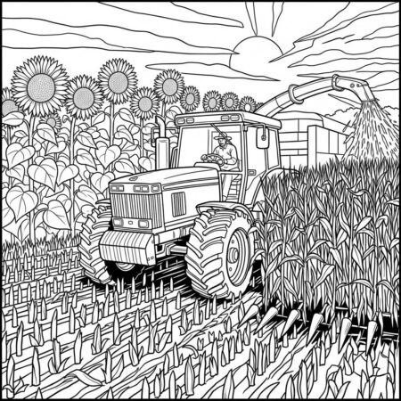 Fazenda Colheita de Milho (Desenho para Colorir)