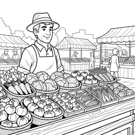 Fazenda Dia de Mercado (Desenho para Colorir)