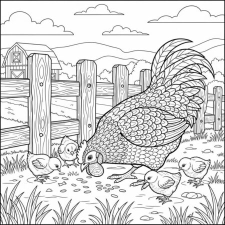 Fazenda Galinha Colorida (Desenho para Colorir)