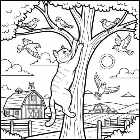 Fazenda Gato Aventureiro (Desenho para Colorir)