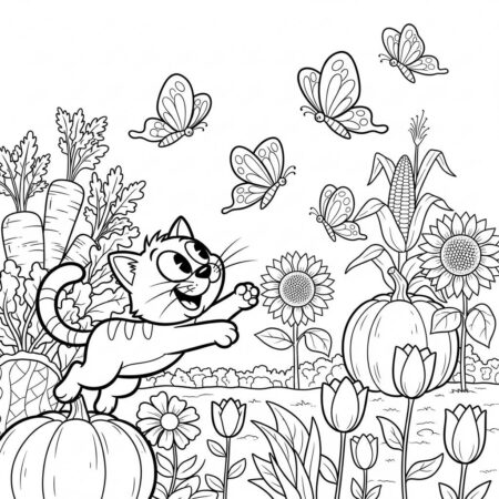 Fazenda Gato Brincalhao (Desenho para Colorir)