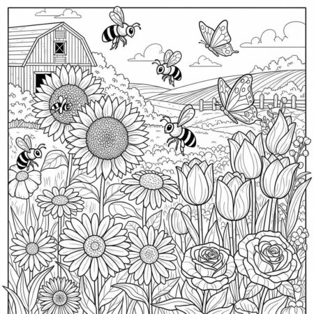 Fazenda Jardim Colorido (Desenho para Colorir)