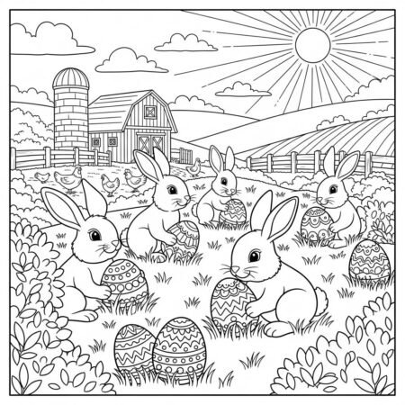 Fazenda Pascoa com Coelhinhos (Desenho para Colorir)
