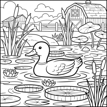 Fazenda Pato Nadando (Desenho para Colorir)