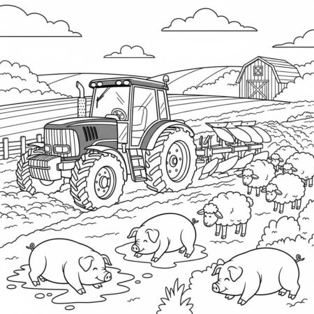Fazenda Trator Verde (Desenho para Colorir)