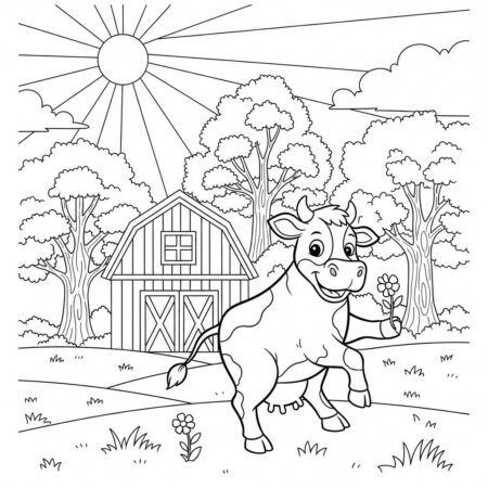 Fazenda Vaca Brincando (Desenho para Colorir)