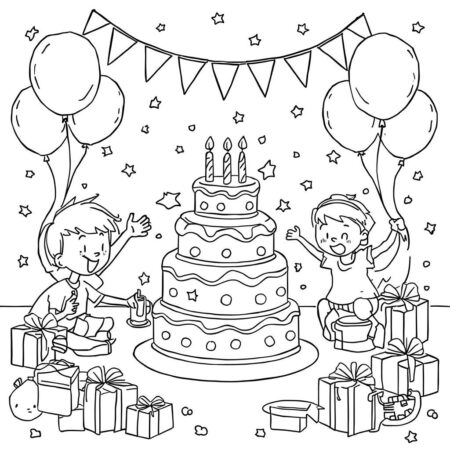 Festa de Aniversario Alegre (Desenho para Colorir)