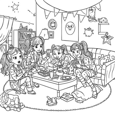 Festa do pijama Para Meninas (Desenho para Colorir)