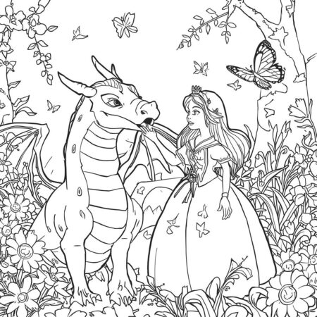 Fiona e Dragao Amistoso (Desenho para Colorir)