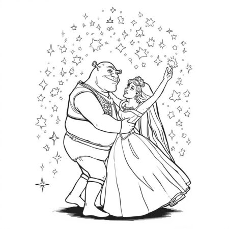 Fiona e Shrek Dancando (Desenho para Colorir)