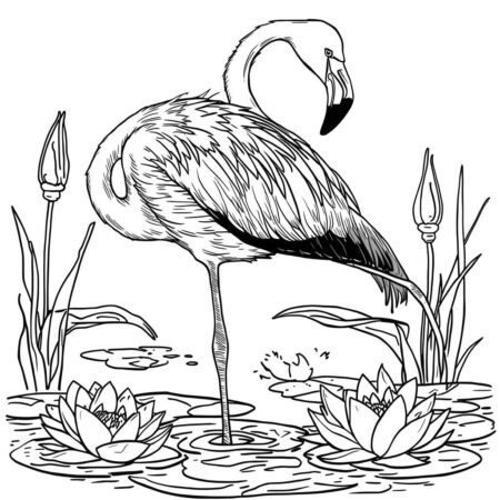 Flamingo Elegante em Pose (Desenho para Colorir)