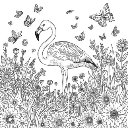 Flamingo No Jardim (Desenho para Colorir)