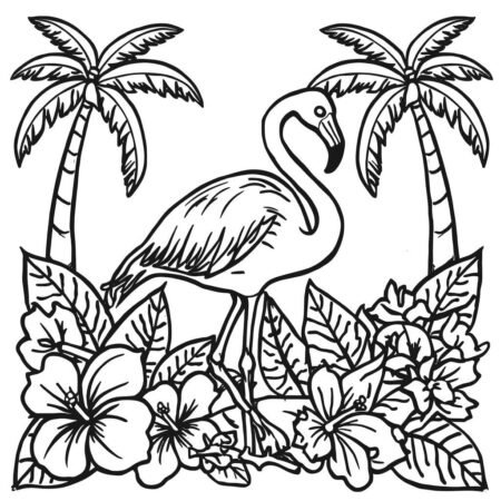 Flamingo Tropical Estilizado (Desenho para Colorir)
