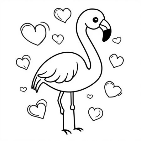Flamingo e Coracao Kawaii (Desenho para Colorir)