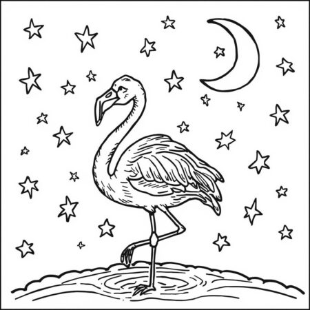 Flamingo e Estrelas (Desenho para Colorir)