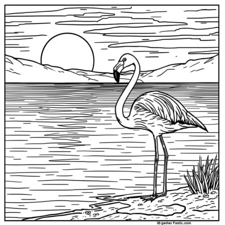 Flamingo e Lago Calmo (Desenho para Colorir)