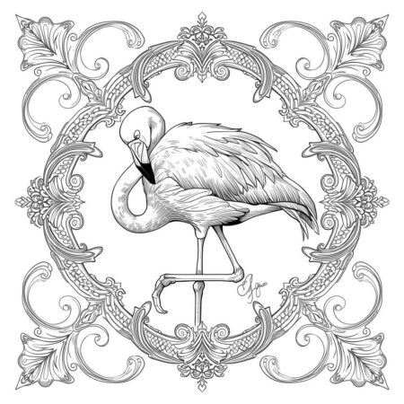 Flamingo em Estilo Vintage (Desenho para Colorir)