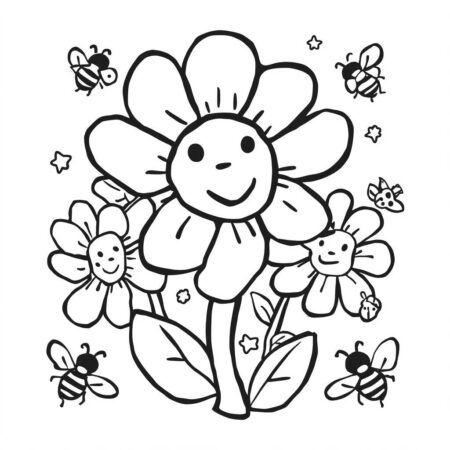 Flores Kawaii (Desenho para Colorir)
