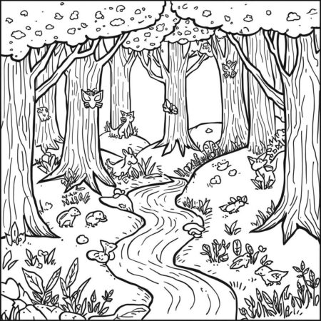 Floresta Encantada Simples (Desenho para Colorir)
