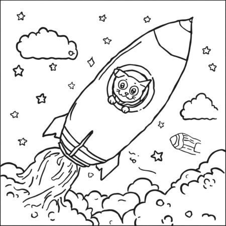 Foguete e Animais (Desenho para Colorir)
