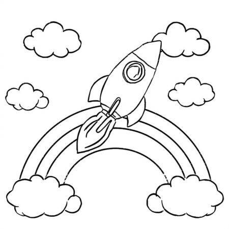 Foguete e Arco iris (Desenho para Colorir)