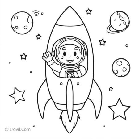 Foguete e Astronauta (Desenho para Colorir)