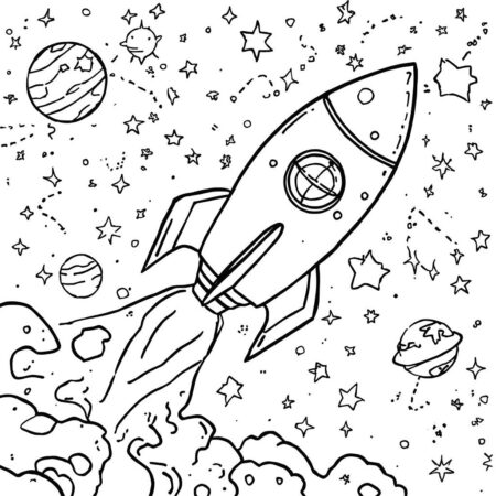 Foguete e Espaco (Desenho para Colorir)