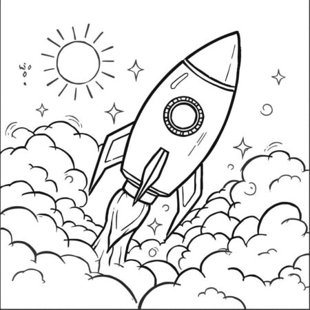 Foguete e Nuvens (Desenho para Colorir)