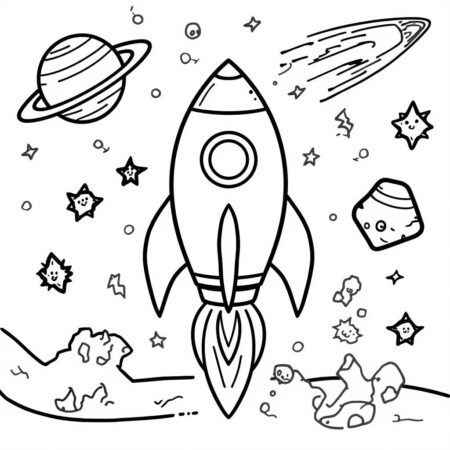 Foguete e Planetas (Desenho para Colorir)