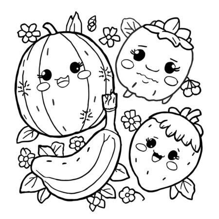Frutas Kawaii Divertidas (Desenho para Colorir)