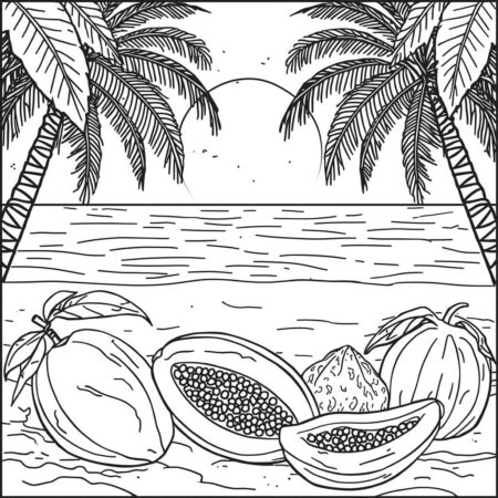 Frutas Tropicais (Desenho para Colorir)