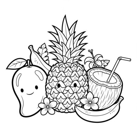 Frutas Tropicais Variadas (Desenho para Colorir)