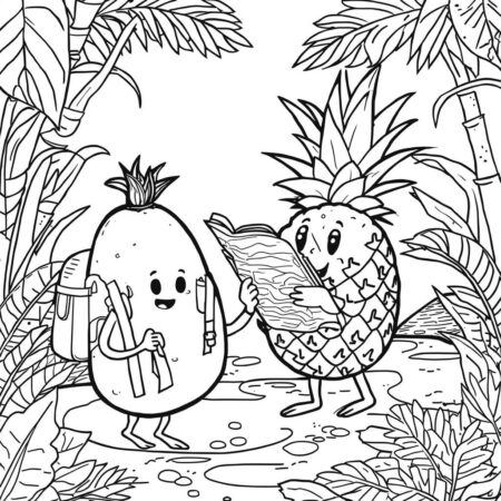 Frutas e Aventura (Desenho para Colorir)