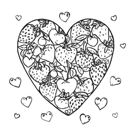 Frutas e Coracoes (Desenho para Colorir)