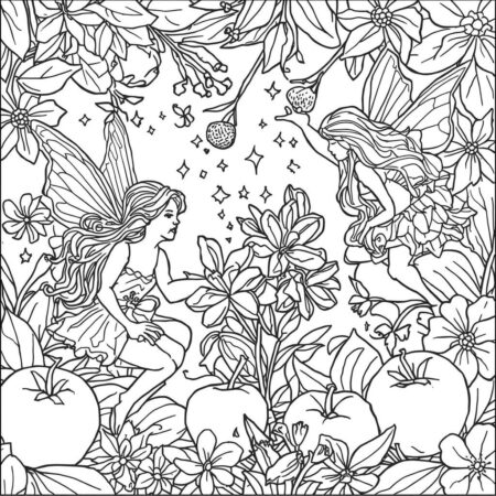 Frutas e Fadas (Desenho para Colorir)