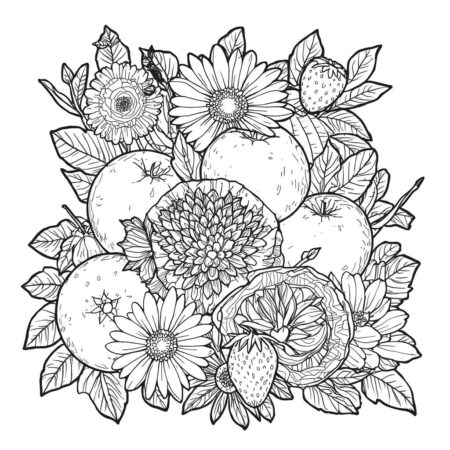 Frutas e Flores (Desenho para Colorir)