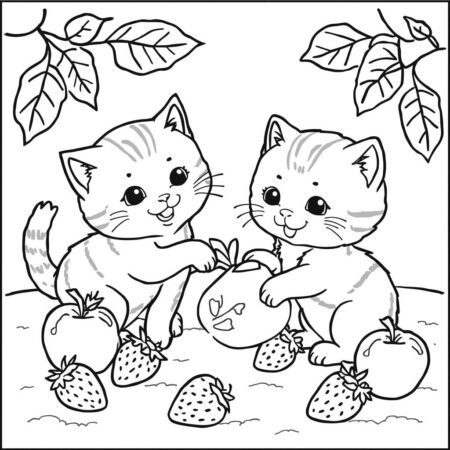 Frutas e Gatinhos (Desenho para Colorir)