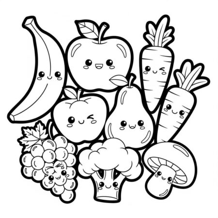 Frutas e Legumes Coloridos (Desenho para Colorir)