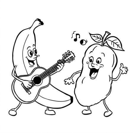 Frutas e Musica (Desenho para Colorir)