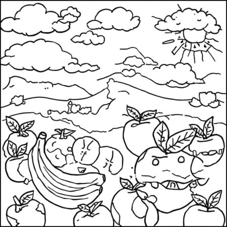 Frutas e Nuvens (Desenho para Colorir)