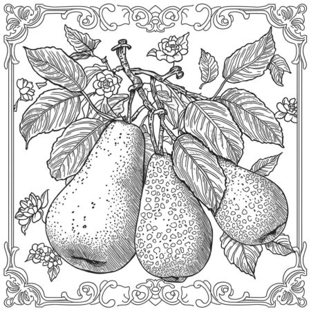 Frutas em Estilo Vintage (Desenho para Colorir)