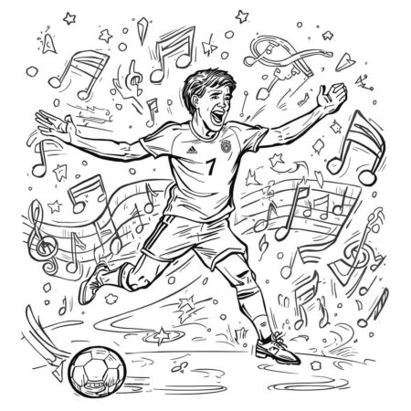 Futebol e Musica (Desenho para Colorir)